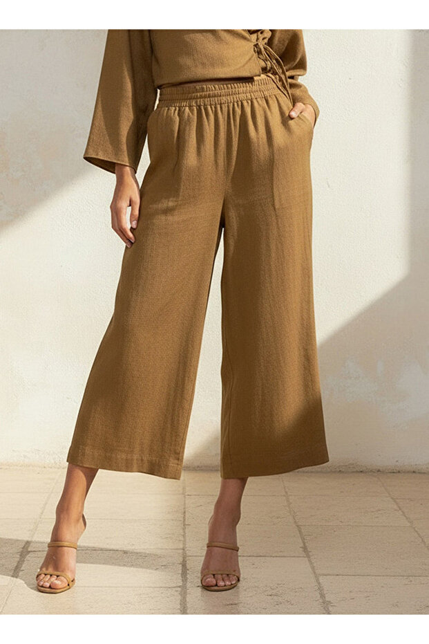 WRAP NATURAL BLEND WIDE LEG PANTS