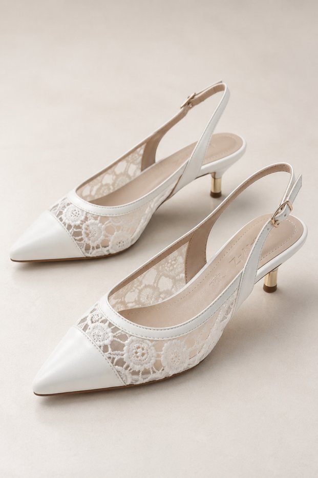 Women's White Lace Stiletto Comfortable Fit 5 cm Heel
