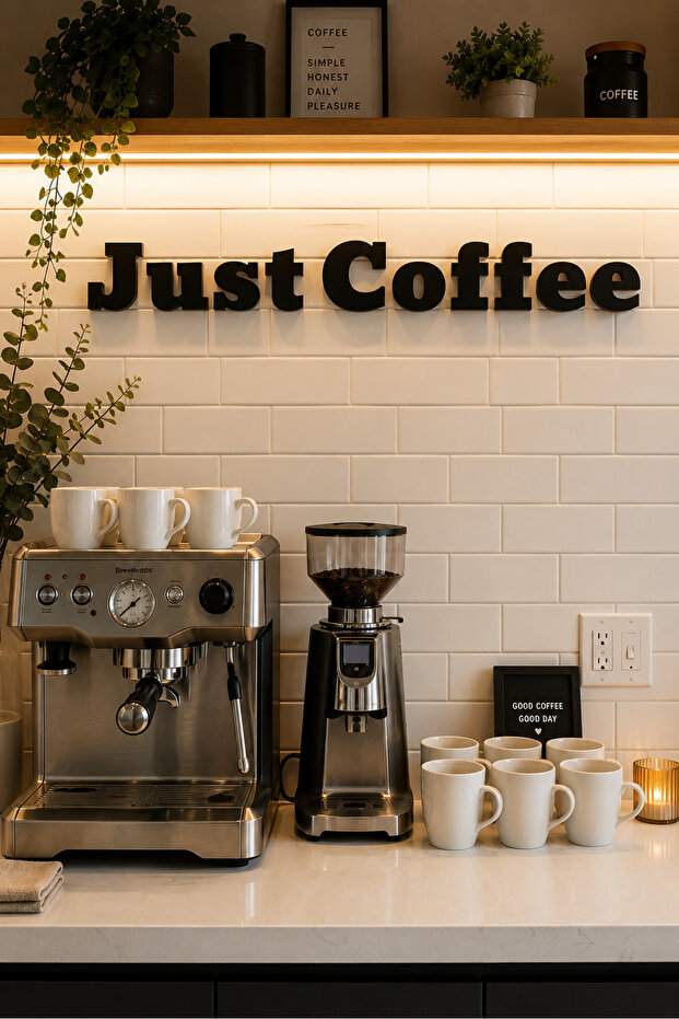 لوحة حروف ثلاثية الأبعاد "Just Coffee" – ديكور ركن القهوة | 80 × 10.5 سم