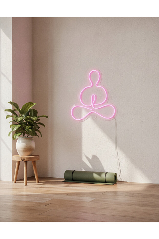 Yoga Meditasyon Figürlü LED Neon Duvar Tablosu | Pembe Aydınlatmalı Modern Dekor | Salon - 3