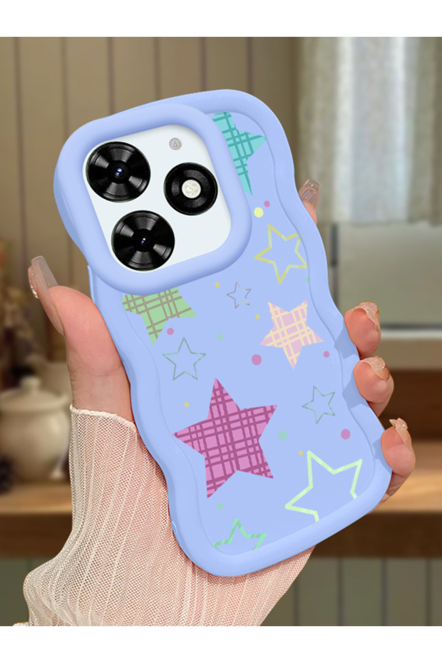 Tecno Spark 20C Compatible Case Camera Protector Blue Silicone Couple Phone Case Star Pattern