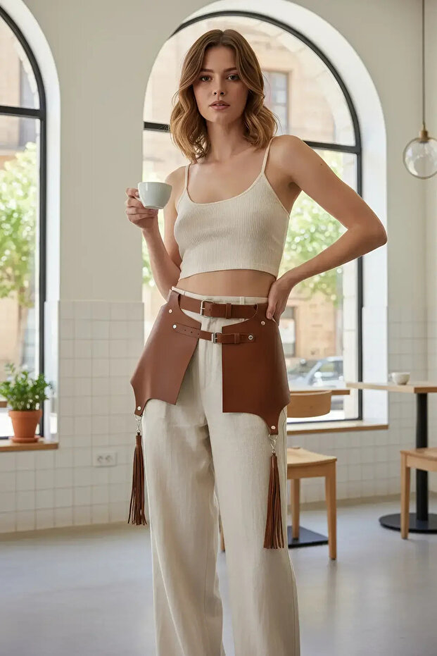Tan Women's Belt Leather Wide Layered Waist Accessory