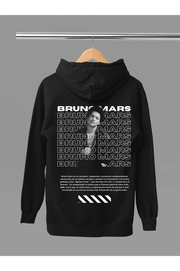 Bruno Mars Printed Cotton Long Sleeved 3-Yarn Hooded Sweatshirt
