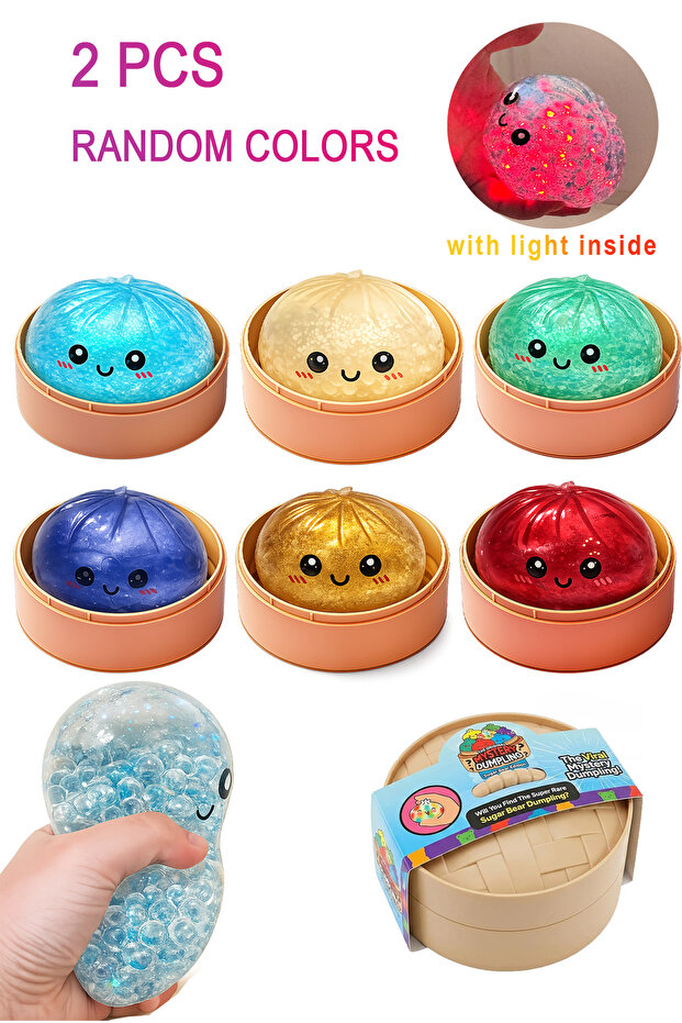 2 PCS Dumpling Squishy Dumpling Stress Ball Steamed Stuffed Bun Stress Relief Squeezing Bun Toys For Halloween Project Tricking People Kid Playing(with light)