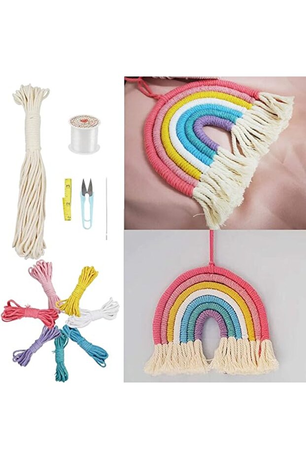 Rainbow Macrame Kit for Kids & Beginners - DIY Wall Hanging Craft Set Develops Creativity, Improves Focus - Perfect Art Gift for Boys & Girls