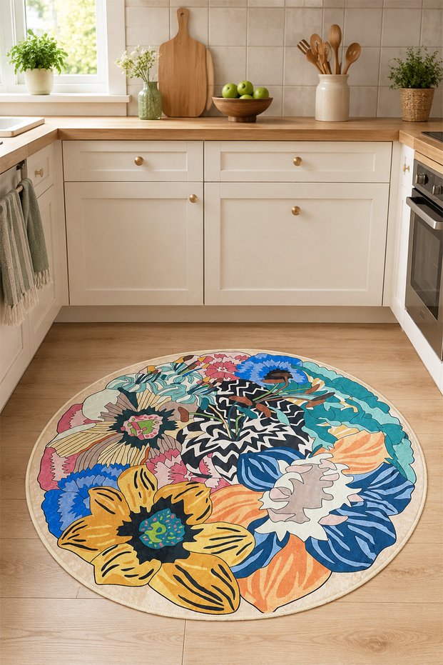 Digital Printing Four Seasons Non-Slip Base Washable Kitchen Room Carpet Apartment Floor Mat Lotus