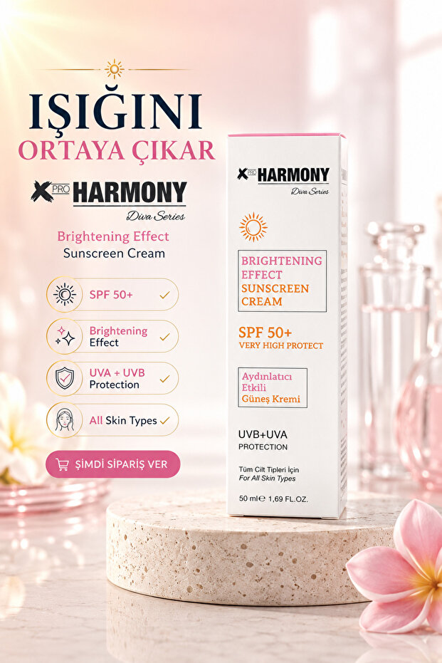Spf 50+ Sunscreen with Brightening Effect Uva+Uvb Protection Panthenol Hyaluronic Acid 50 ml