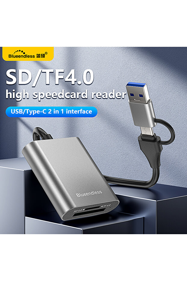 قارئ بطاقات Red Blueendless بسرعة 312 ميجابايت/ثانية، محول بطاقات ذاكرة SD4.0 وTF4.0، USB A وUSB C إلى MicroSD TF3.0