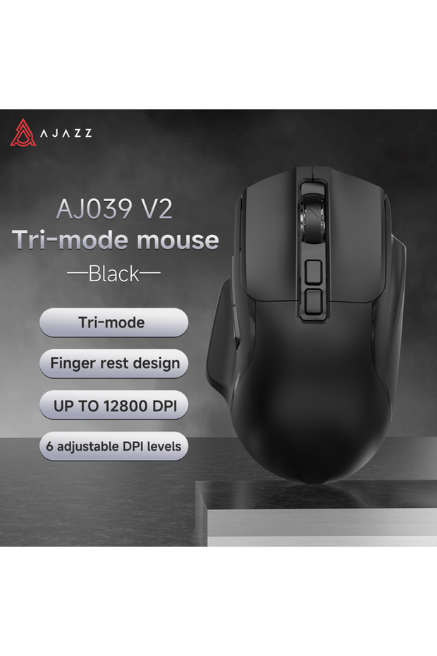 Ajazz Black-Tri mode AJAZZ AJ039V2 Wired Three-Mode 2.4G/Bluetooth Wireless Gaming Mouse, Cost-Effec