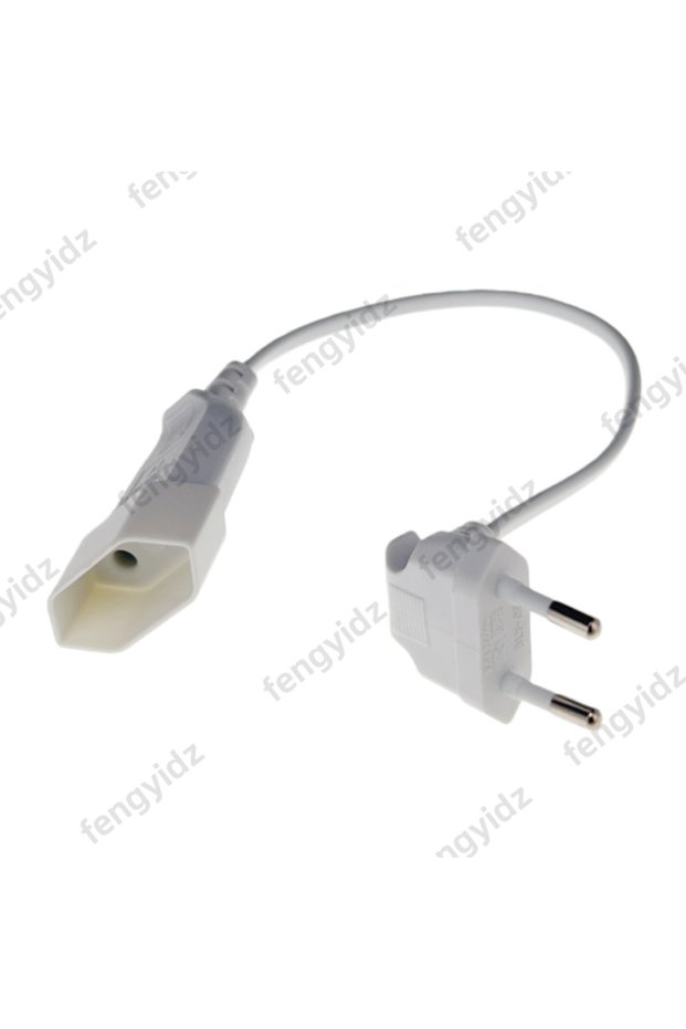 0.6M white 1PCS EU Power Adapter Cord,90 Degree Angled European Round 2Pin Male to Female Plug Power