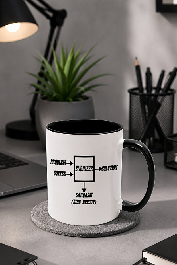Engineer Sarcastic Printed Fun Engineer Gift Black Mug with Inner and Handle