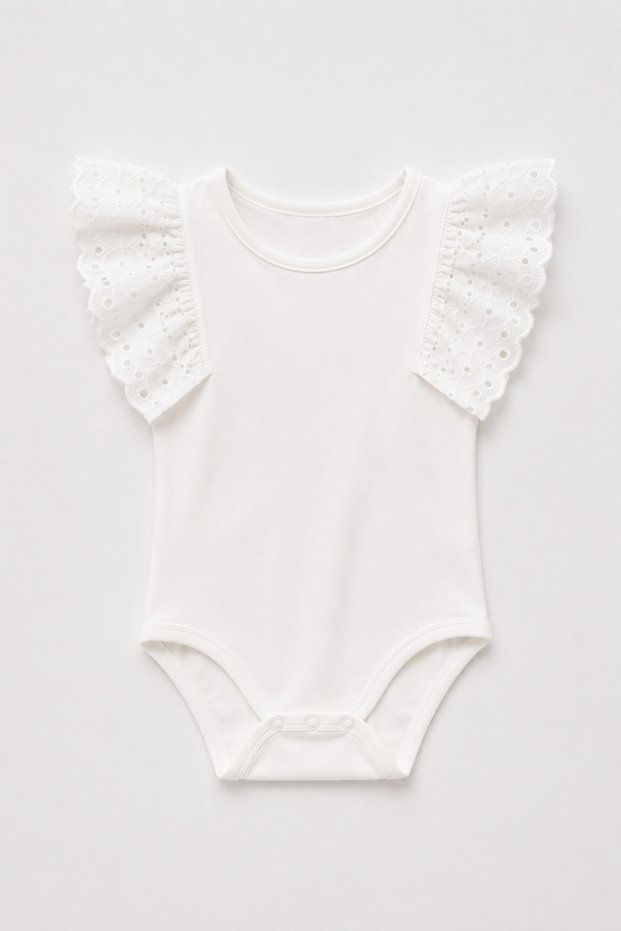 Snap Fastener White Girls' Short Sleeve Bodysuit