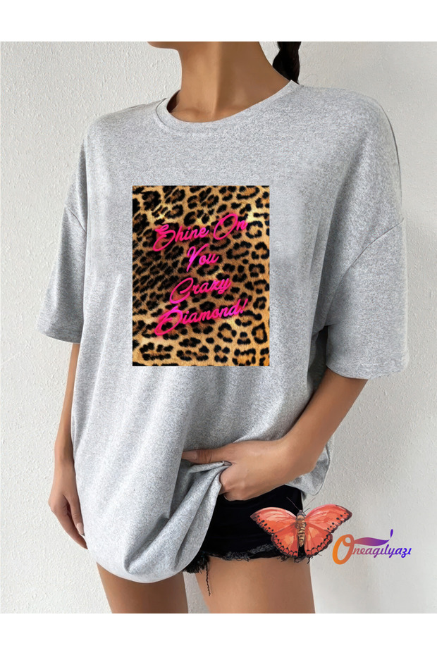 Leopard Shine Design Printed Oversize Combed Cotton T-Shirt