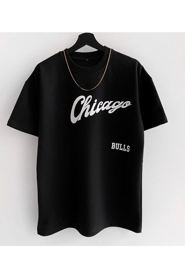 Men's Chicago Bulls Printed Oversize Black T-shirt