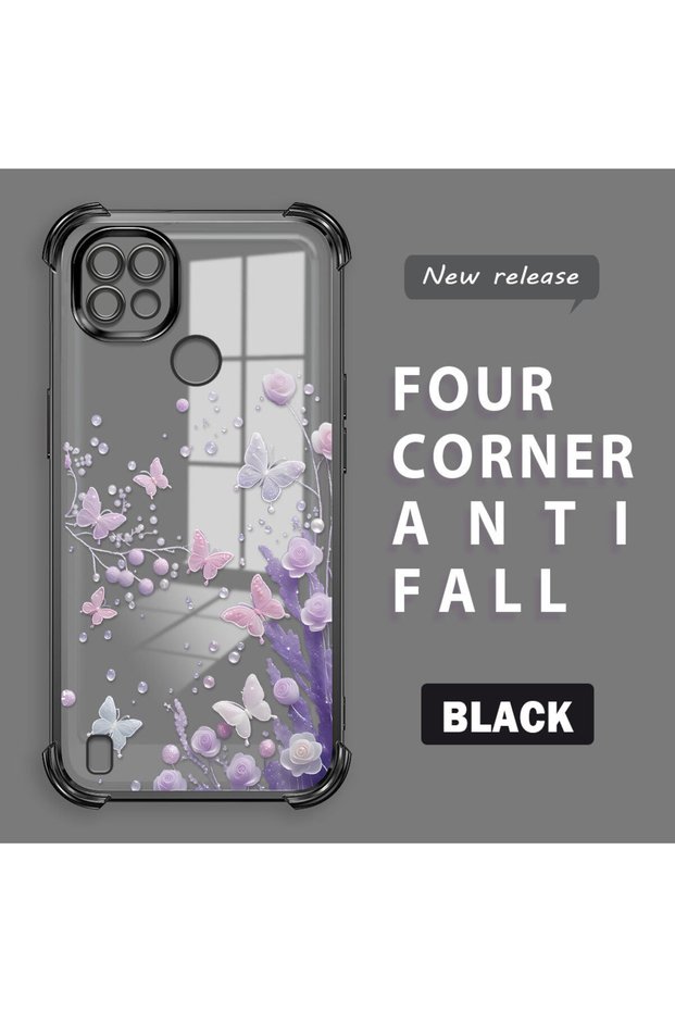 Realme C21 Compatible Transparent Back Panel Four-Corner Reinforced Impact Protection Glossy Edge Silicone Case