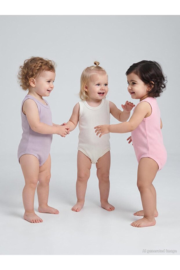 Basic 3-Piece Set with Straps, 1-18 Months Snap Fastener Badi - Pink