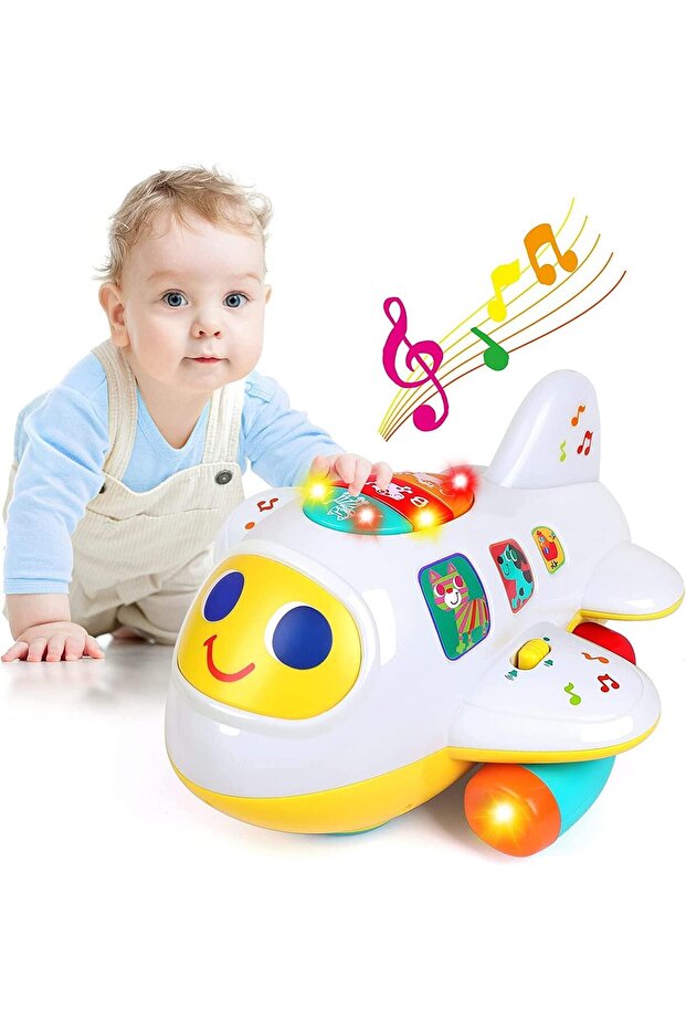 Electronic Airplane Toy Bump & Go Learning Plane with Music Lights ABC Numbers for Kids 1+