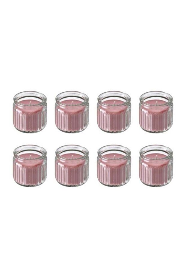 HÖKGÖK 8-Piece Scented Glass Candle Set – Red Berry, Light Pink, 12-Hour Burn