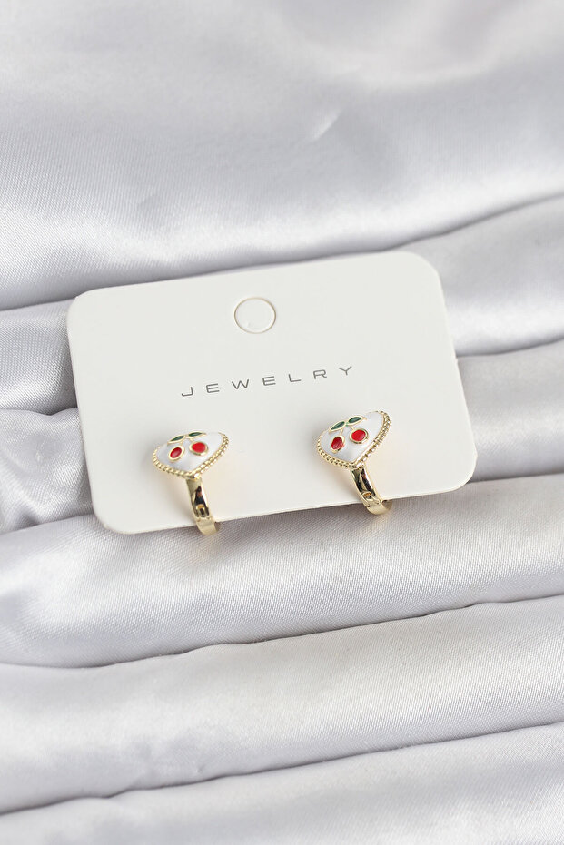 Brass Gold Color Enamel Heart Cherry Model Children's Earrings