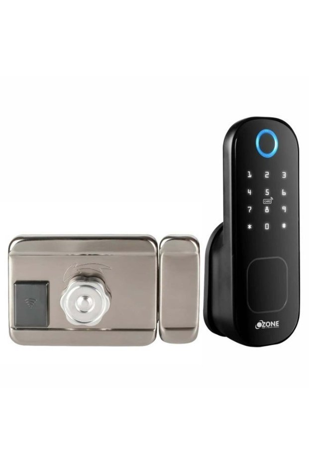OZ-DRL-LIFE STD BLACK Smart Wi-Fi Rim Lock for Wooden & Metal Doors, 5-Way Access, OzoLife App, Fingerprint, Password, RFID Card, 20-65 mm Door Thickness. (Black)