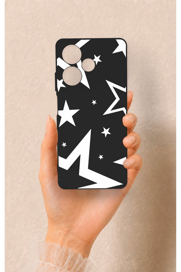 Infinix Hot 30 Compatible Black Mega Star Patterned Silicone Case