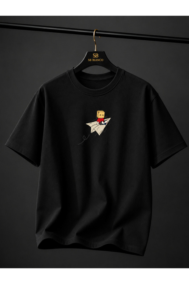 Paper Plane Graphic Paper Plane Printed Unisex Oversize Premium T-Shirt
