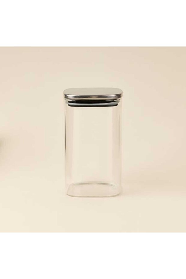 برطمان زجاجي بغطاء معدني - شفاف / رمادي - 1.2 لتر
