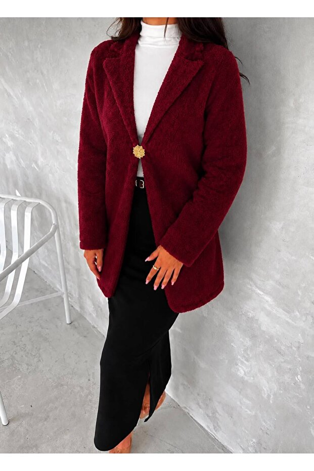 Button Detailed Women's Beard Knitwear Long Cardigan- Coat 80 cm