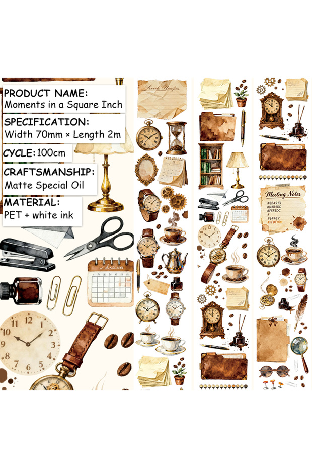 JD686-1 2m/Roll Matte Stationery coffee PET Tape Watch Washi Masking Tape Decorative Stickers For Pl