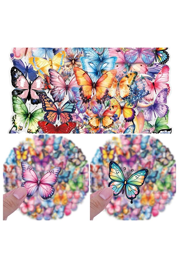 60Pcs 60Pcs Colorful Butterfly Stickers Cartoon Stickers Package Transparent Stickers Stationery Wat