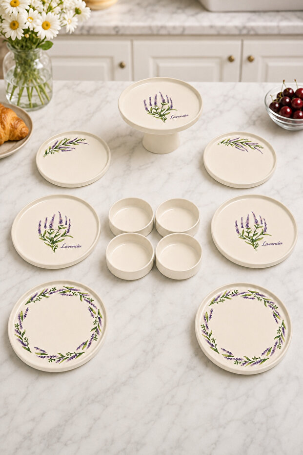 Lavanta 11 Piece Stackable Ceramic Plate Set for 6 People Premium Presentation & Breakfast Set