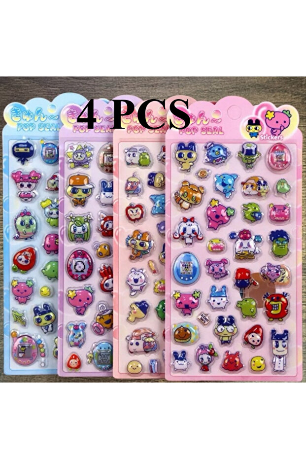 Bandai 4pcs 2026 New 3D Relief Stickers, Cute Cartoon Plush Stickers, Diary Scrapbooks, Handmade DIY