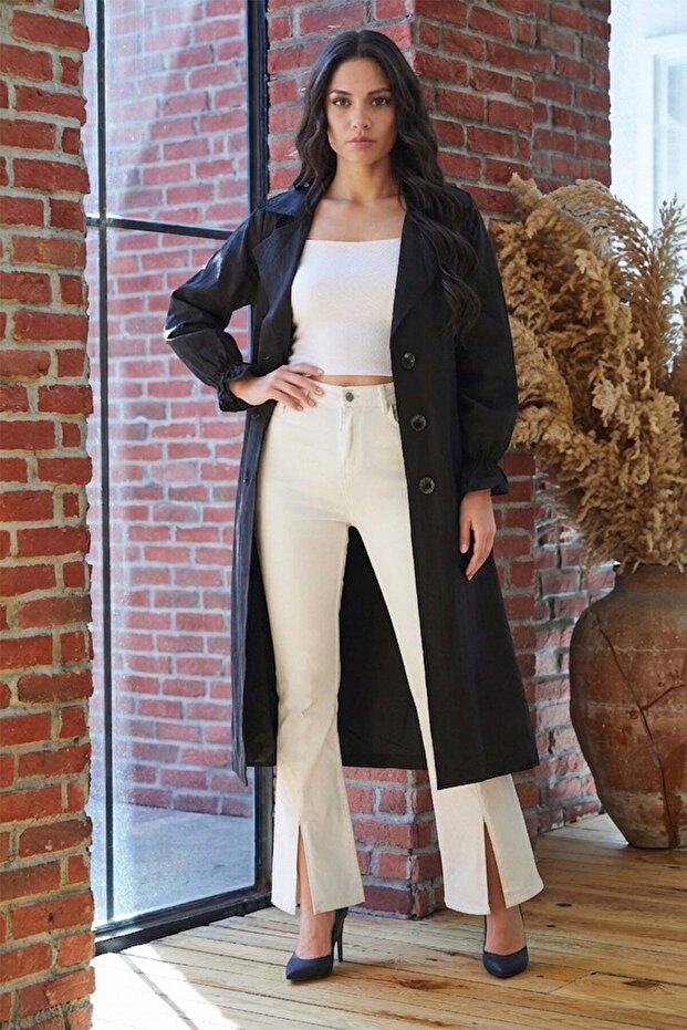 Elastic Sleeves and Belted Parachute Fabric Trench Coat