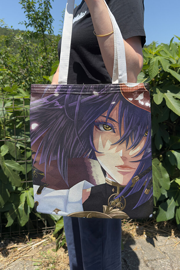 Kujou Sara Genshin Impact V4 Double-Sided Canvas Print Tote Bag Anime Bag