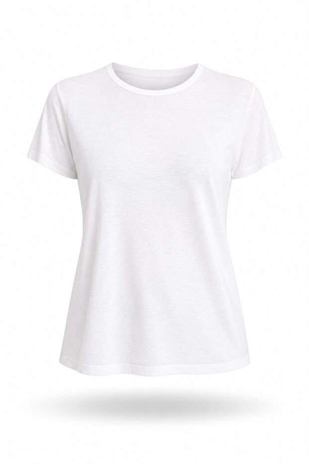 White Crew Neck Linen Textured T-Shirt 30133
