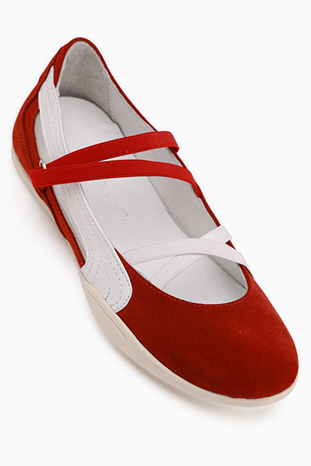 Mary Genuine Leather Red Suede Cross Elastic Band Women's Ballerinas