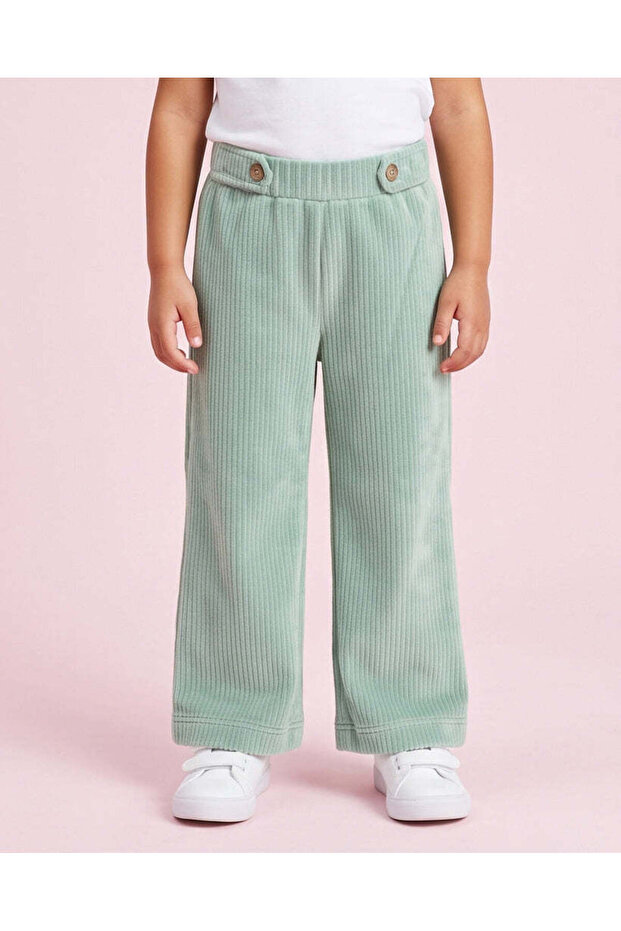 Girls Green Velour Wide Leg Trousers