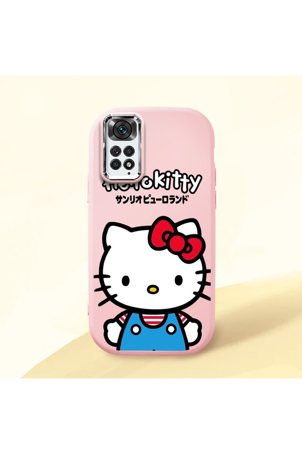 Redmi Note 11S Compatible Case Camera Protector Pink Silicone Couple Phone Case with Kitty Pattern