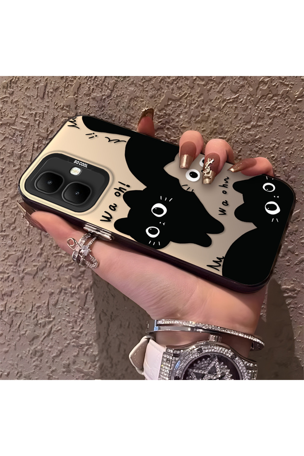 Infinix Smart 10 Compatible High-Quality Fun Black Cat Printed Case, Cute Stylish Shock