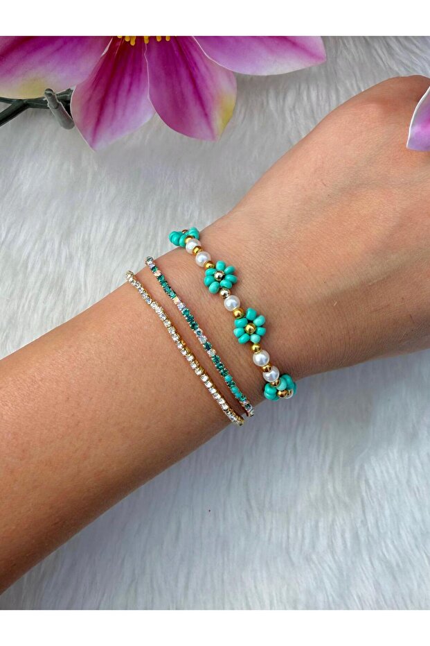 Colorful 3-Piece Bracelet Set Daisy Beads and Stone Waterway Combination Bracelet