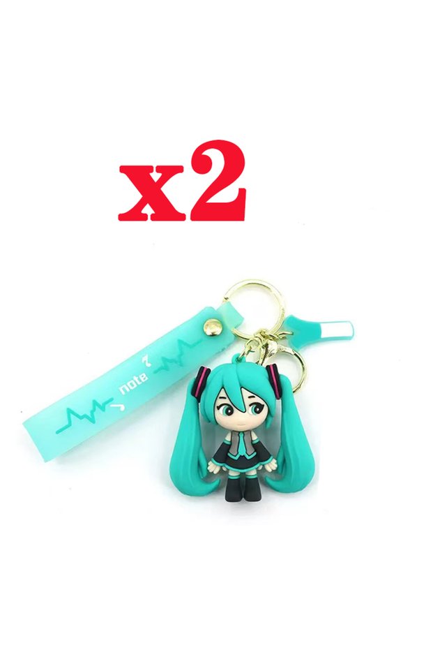 2-pcs Hatsune Miku Keychain Anime Doll Bag Pendant Cartoon Small Decoration Accessories Car K