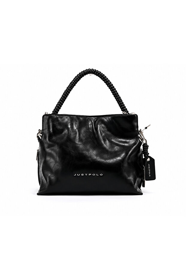 Black Patent Leather Women's Hand and Shoulder Bag