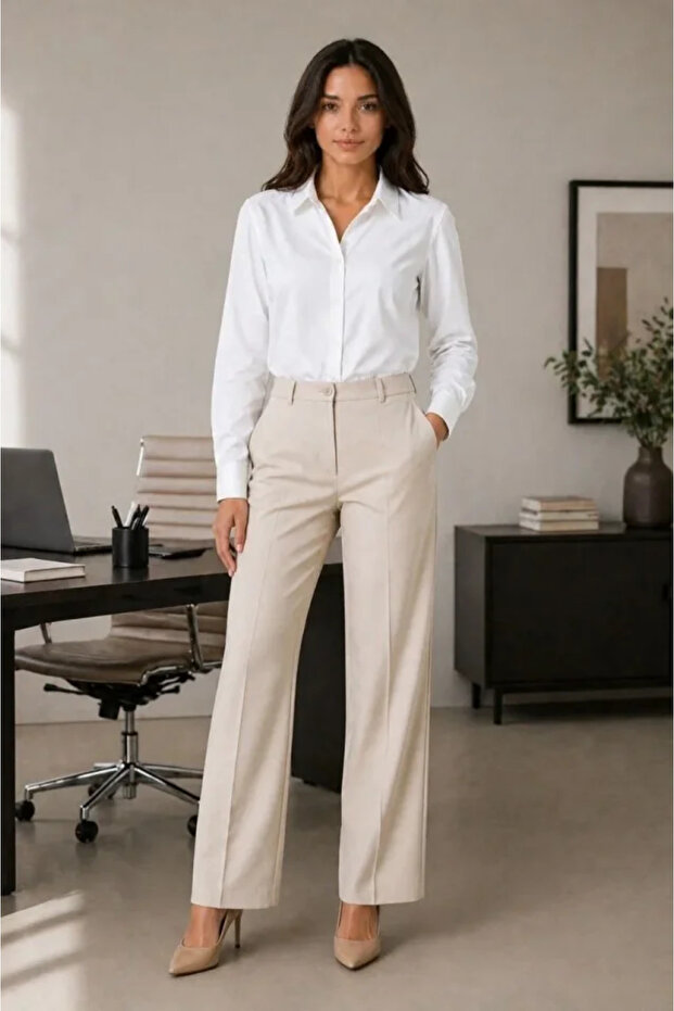 Women's Long Sleeve Shirt with Buttons, Classic Collar, Suitable for Casual and Office Wear - White
