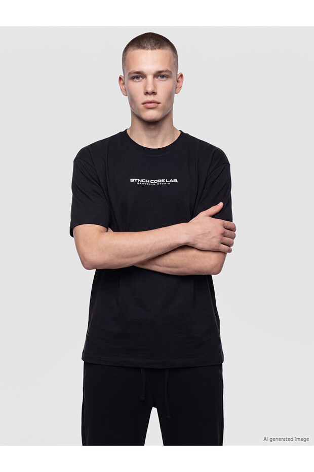 Men's Black Crew Neck Brooklyn Printed T-Shirt