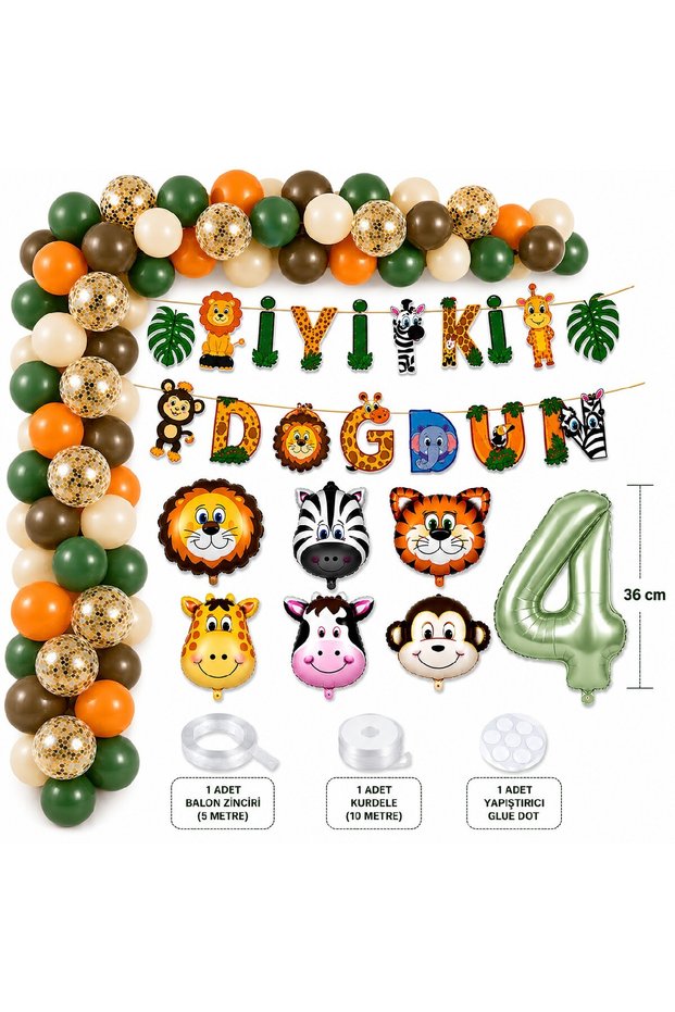 Safari Birthday Decorations Set 1-9 Years Old Balloon Set Happy Birthday Banner 36cm Number Balloon Party Supplies