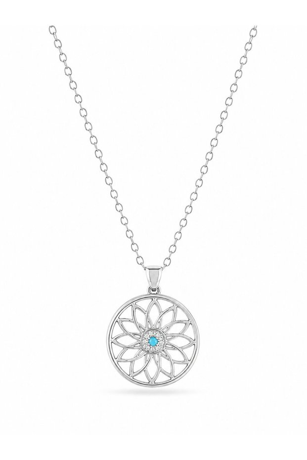 316L Steel Silver Color Chain Blue Stone Lotus Model Women's Necklace