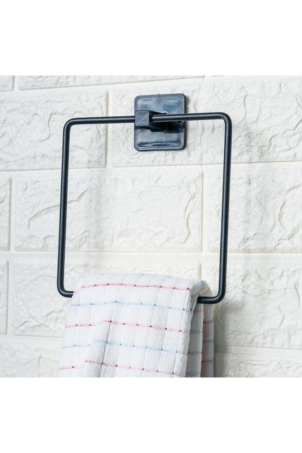 Self-Adhesive Black Stainless Metal Square Towel Holder (5690)
