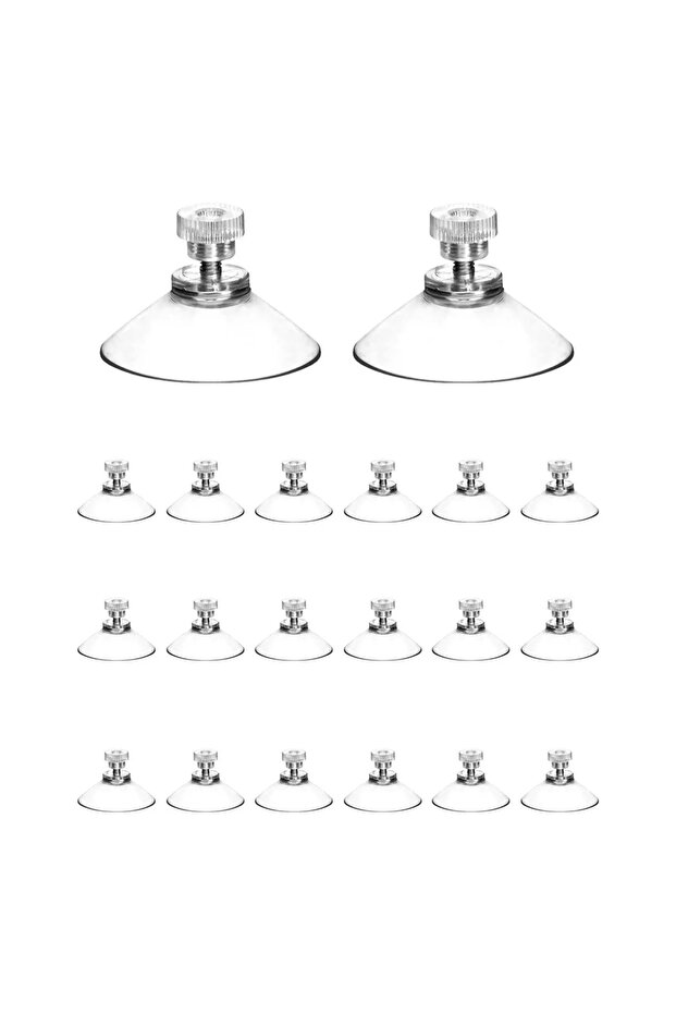 20 suction cup hooks for glass screws, 41mm diameter suction cup, PVC material, transparent suction cup, with connecting nut, M4 thread.