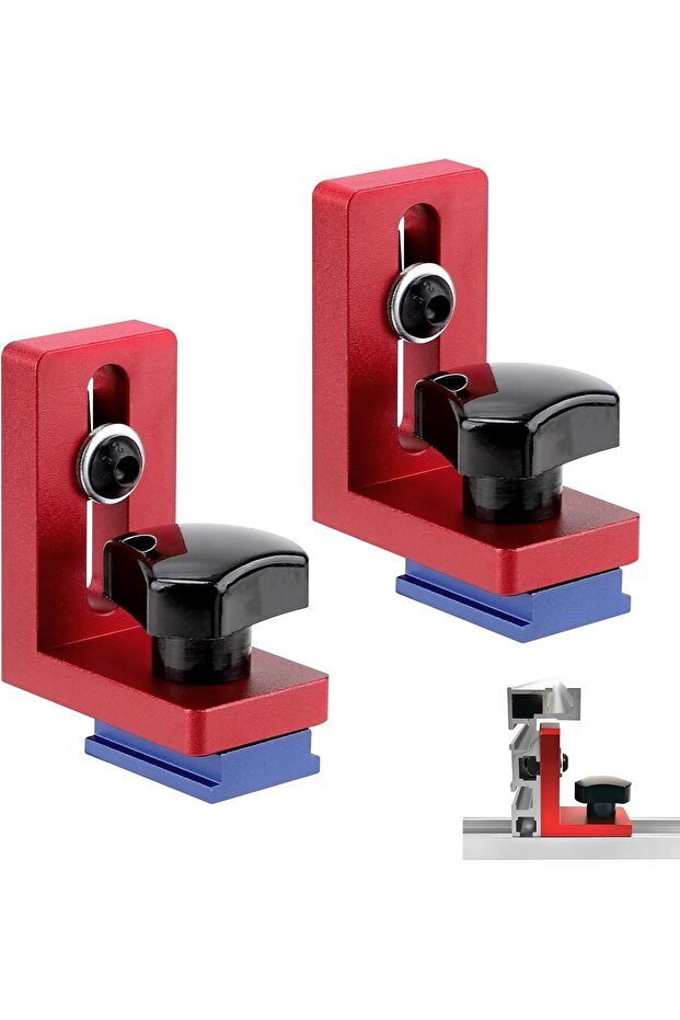 Beveled track stop block, two T-slot track stops, woodworking track slide connector
