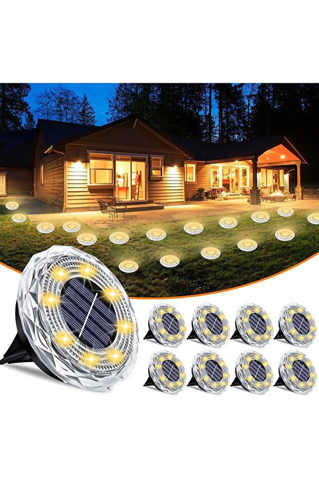 8-Pack Waterproof Solar In-Ground Lights for Outdoors, Courtyards, Gardens; High-Brightness Solar Disc Lights; Landscape Lighting for Terraces, Paths